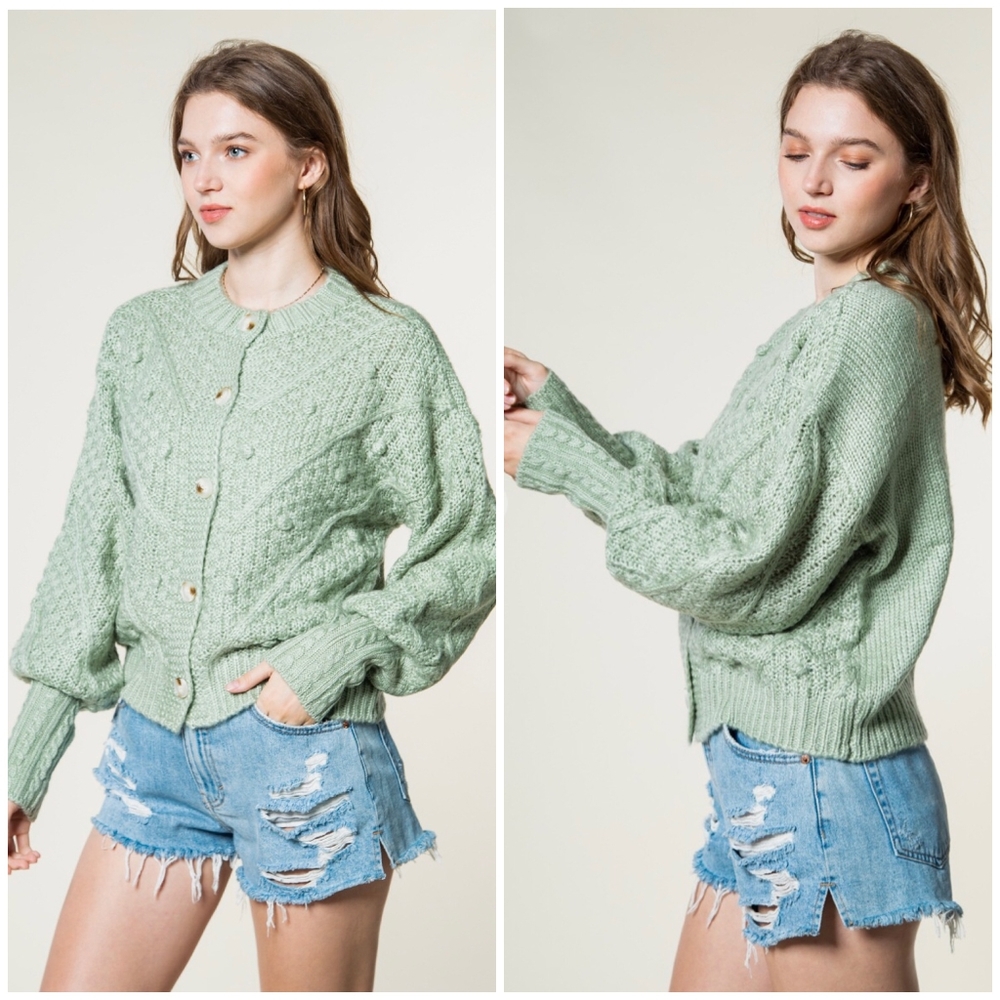 Very J Sage Cozy Medium Chuncky Knit Cardigan